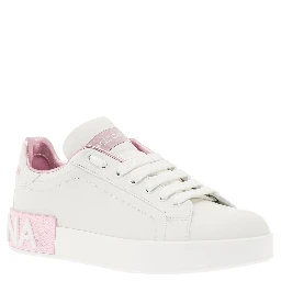 Portofino White and Pink Low Sneakers with logo in Leather for Women