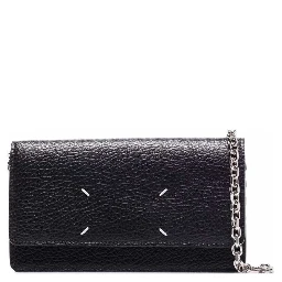 Crossbody Wallet with Magnetic Closure in Grained Black Leather for Women