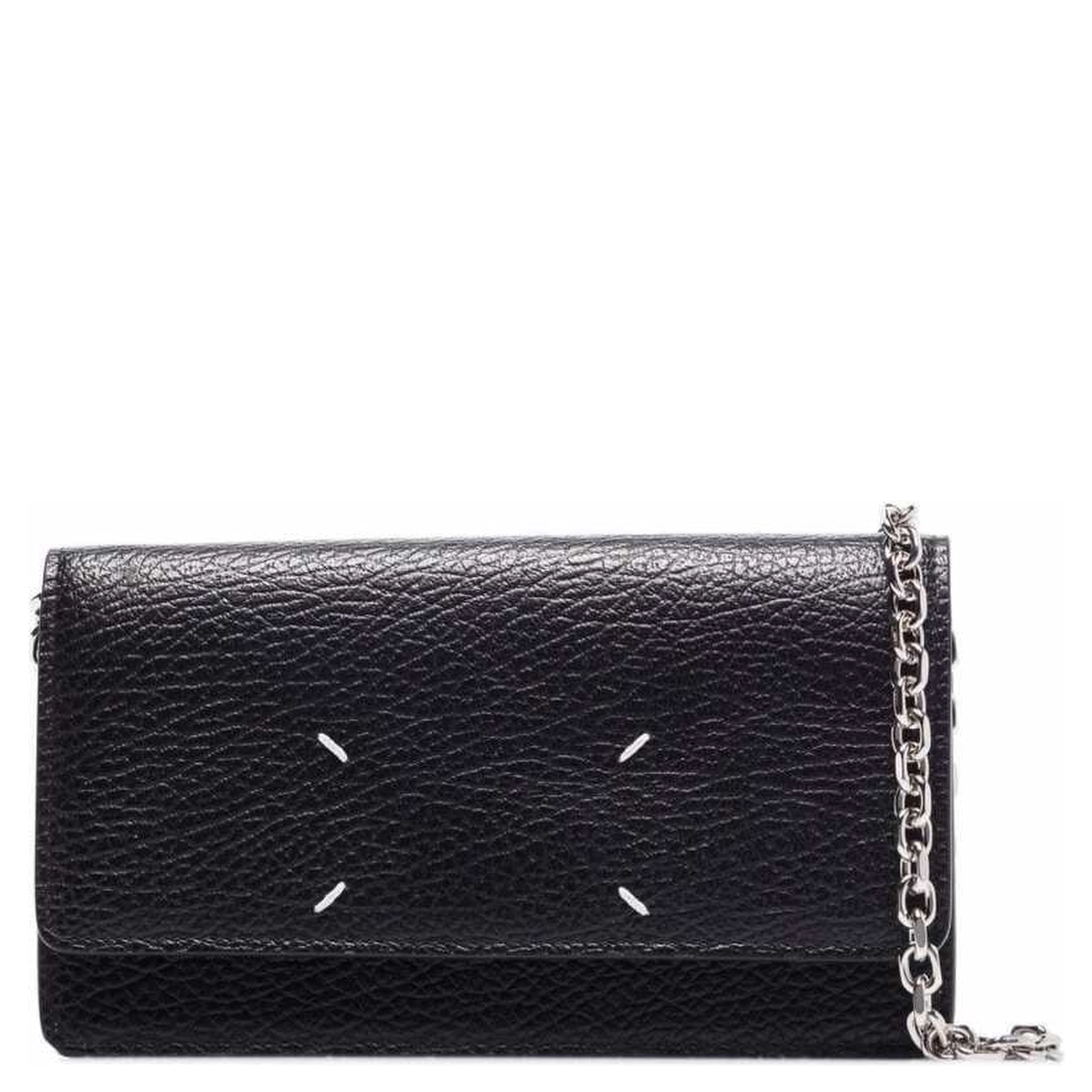 Crossbody Wallet with Magnetic Closure in Grained Black Leather for Women
