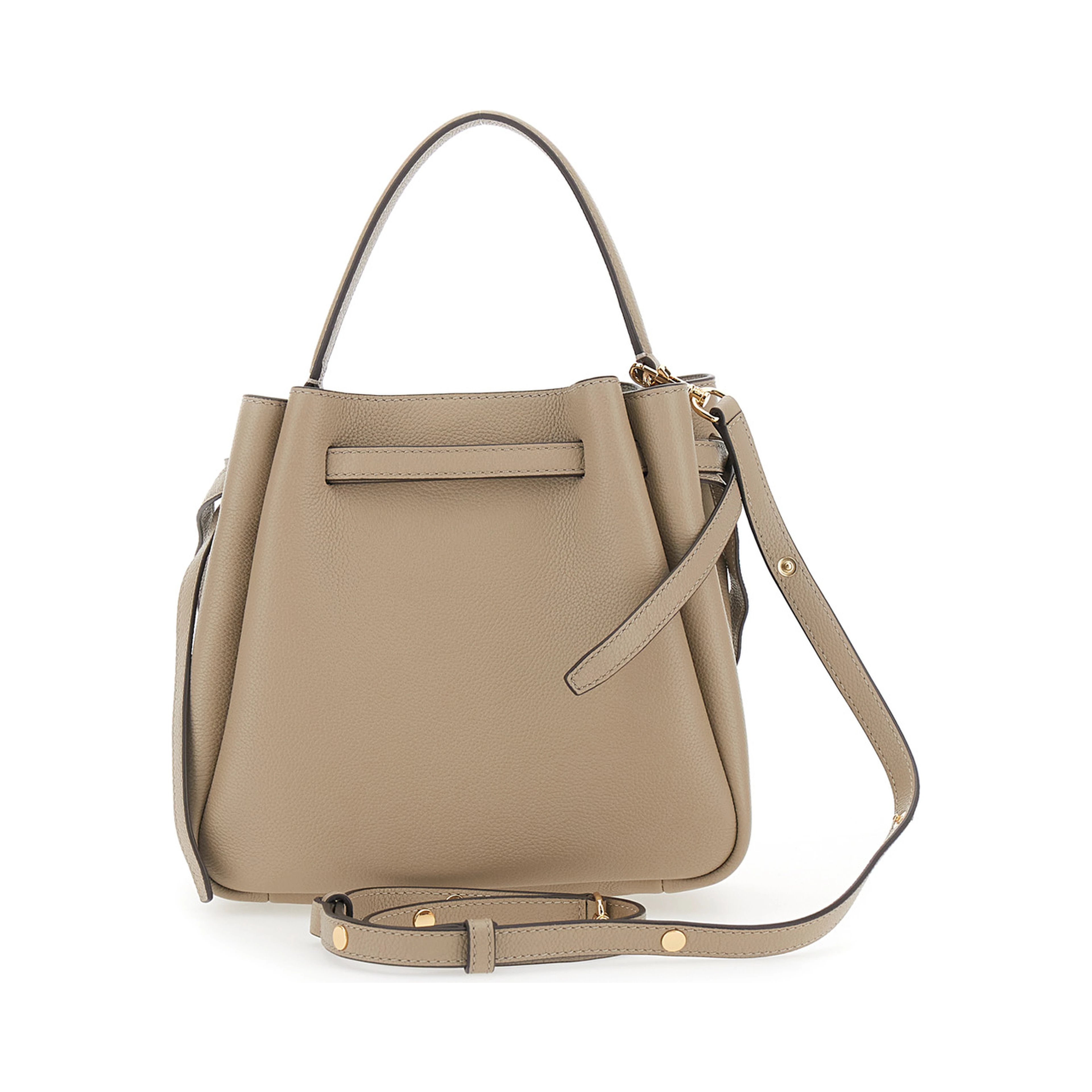 Romy Beige Handbag with Adjustable Strap and Drawstring Closure in Leather for Women