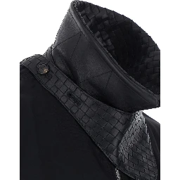Black Jackets with leather collar with Intreccio design in Tech Fabric men