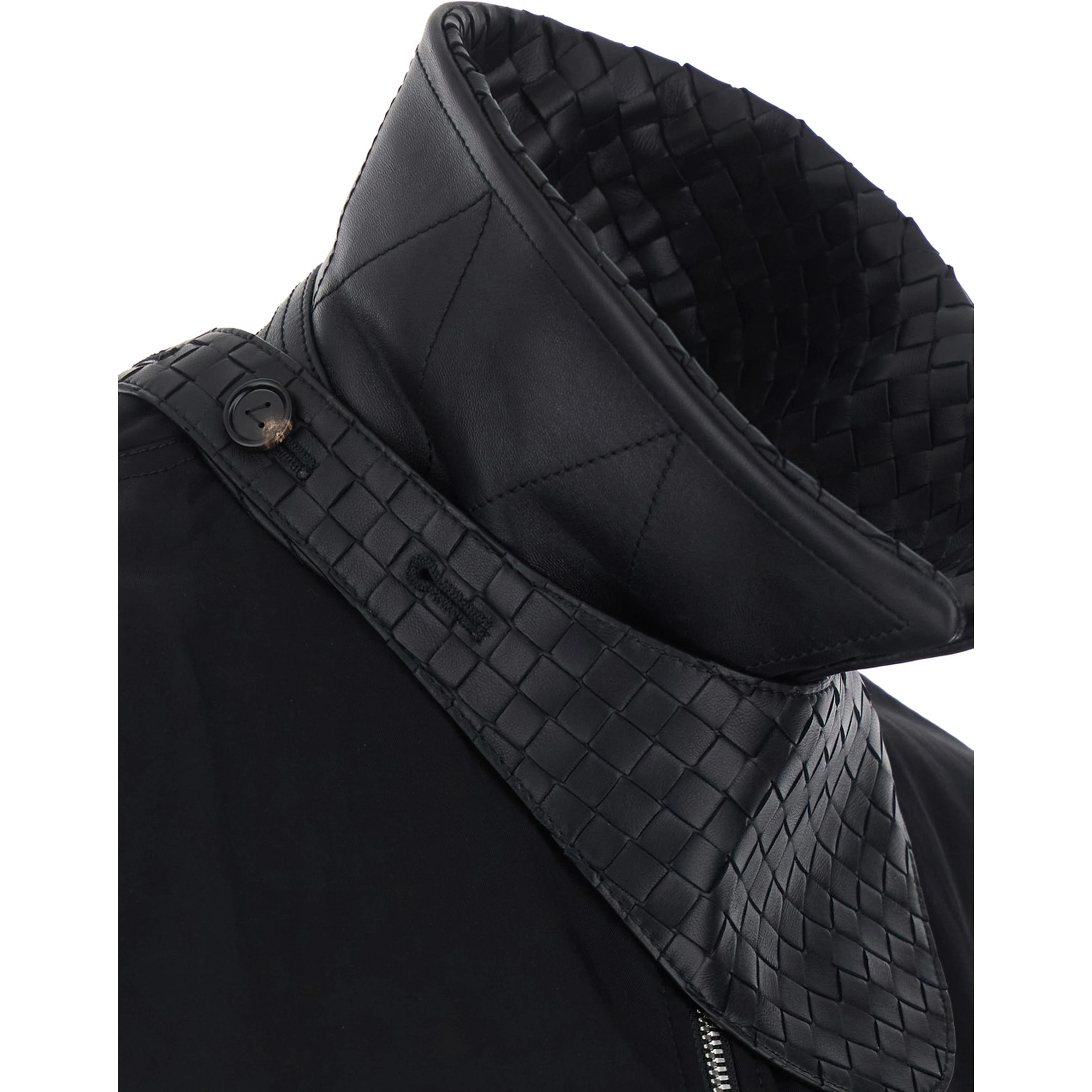 Black Jackets with leather collar with Intreccio design in Tech Fabric men