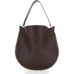 Oskan Brown Shoulder bag with top handle and studs in leather for women