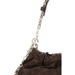 Shoulder Bag June with Chain Strap and Logo on Front in Brown Suede for Women