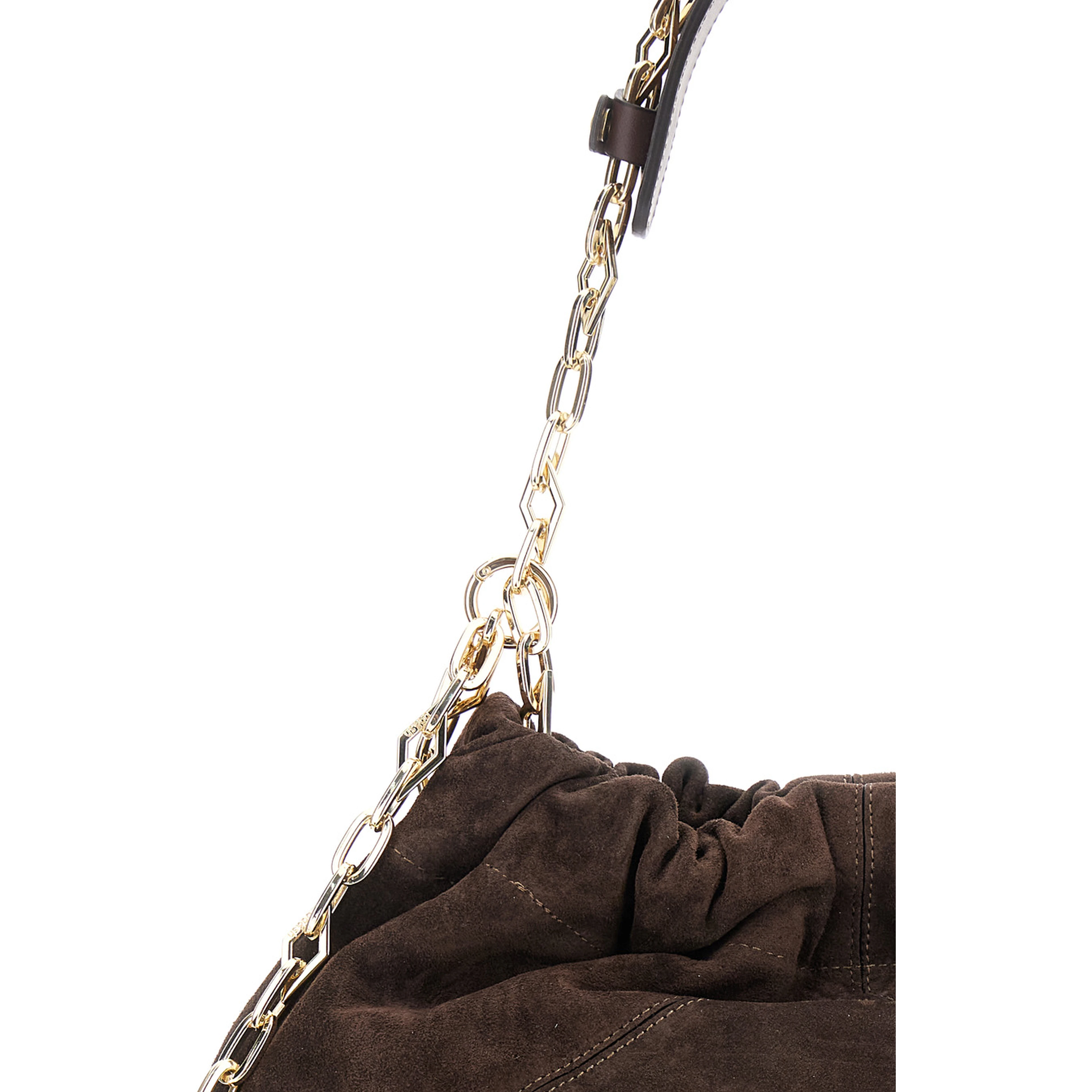 Shoulder Bag June with Chain Strap and Logo on Front in Brown Suede for Women