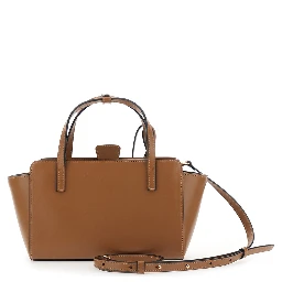 Brown Small Handbag with Adjustable Shoulder Strap and Front Pocket in Leather for Women