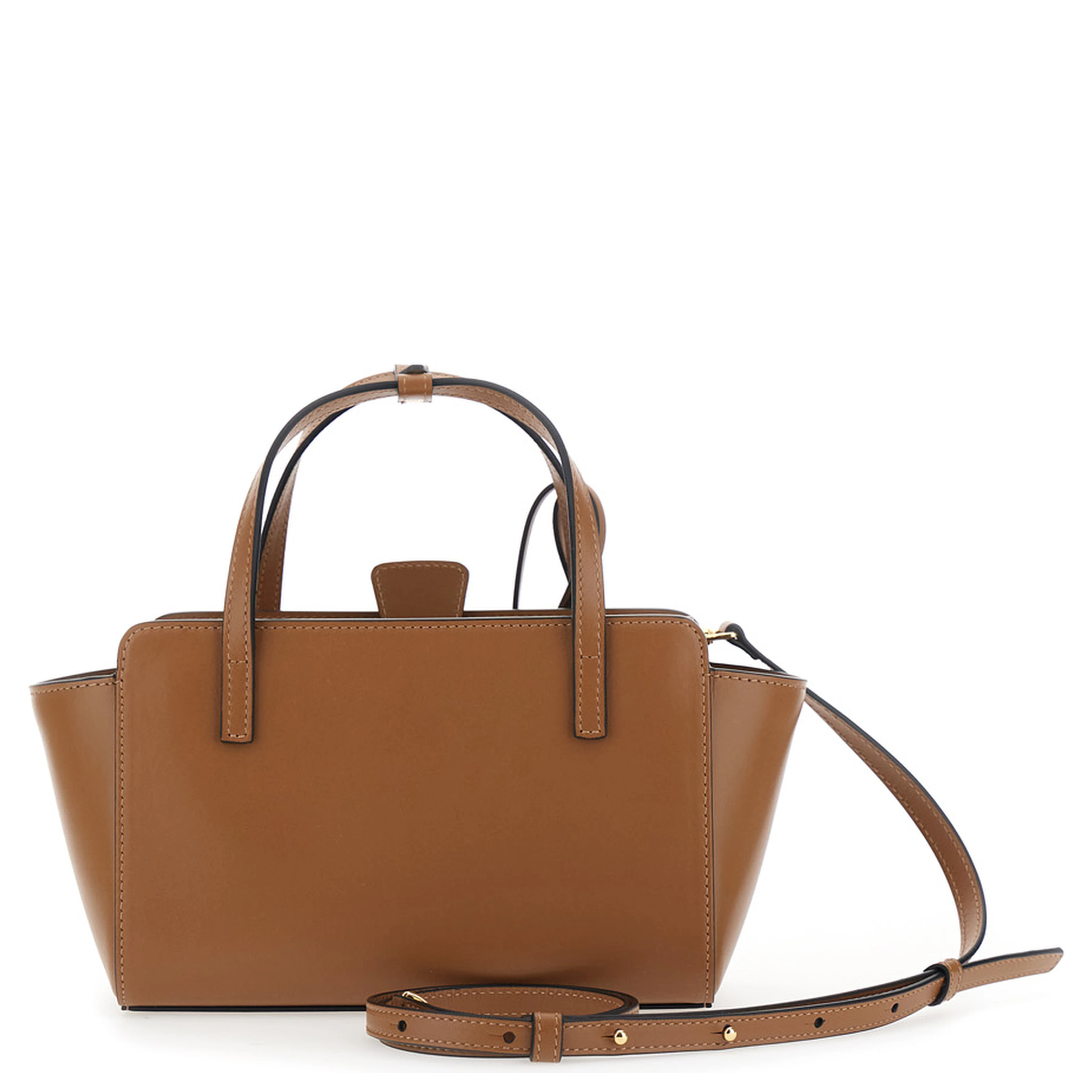 Brown Small Handbag with Adjustable Shoulder Strap and Front Pocket in Leather for Women