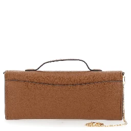 Hamilton Brown Pouch with Removable Chain Strap and Closure with Logo Plate on the Front in Grained Leather for Women