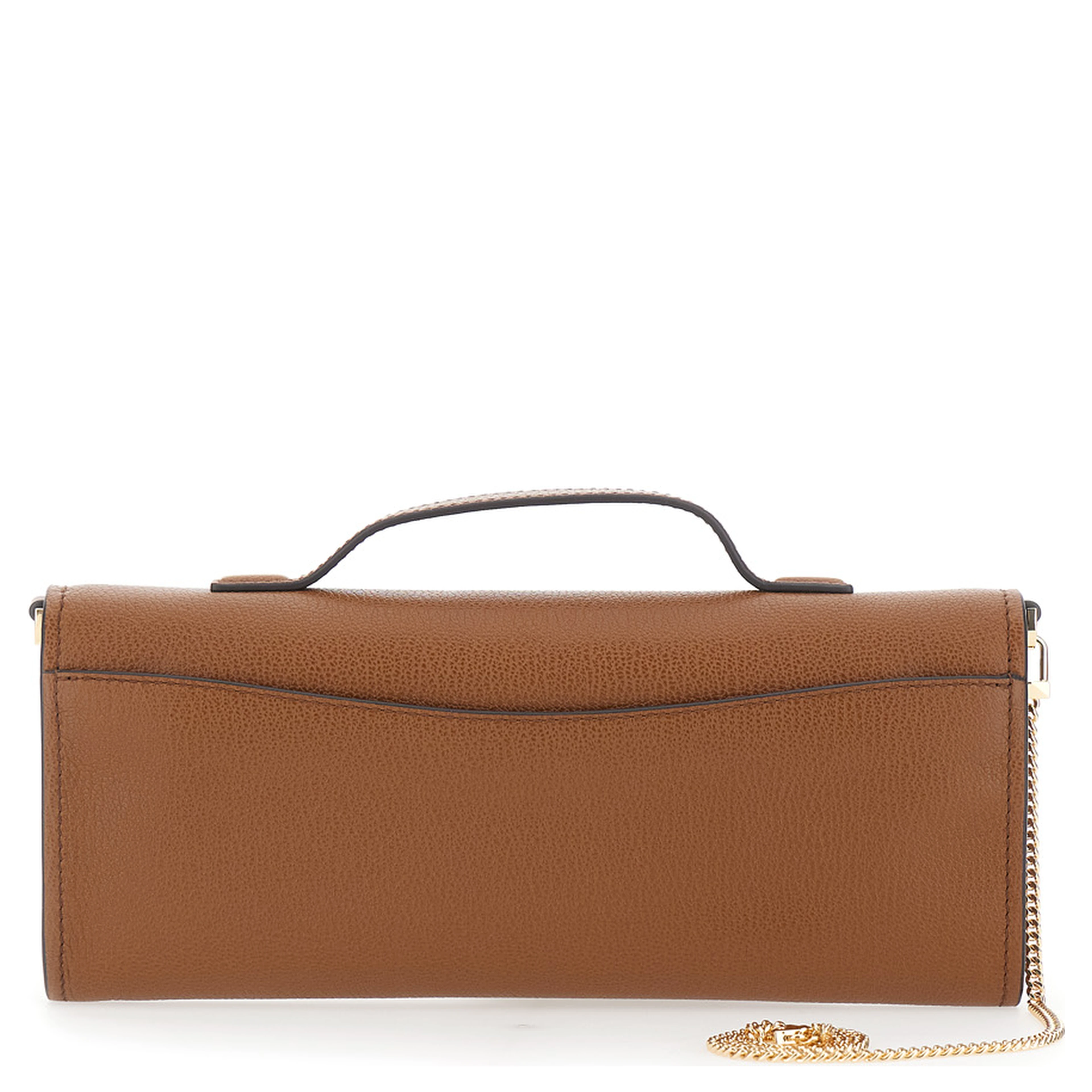 Hamilton Brown Pouch with Removable Chain Strap and Closure with Logo Plate on the Front in Grained Leather for Women