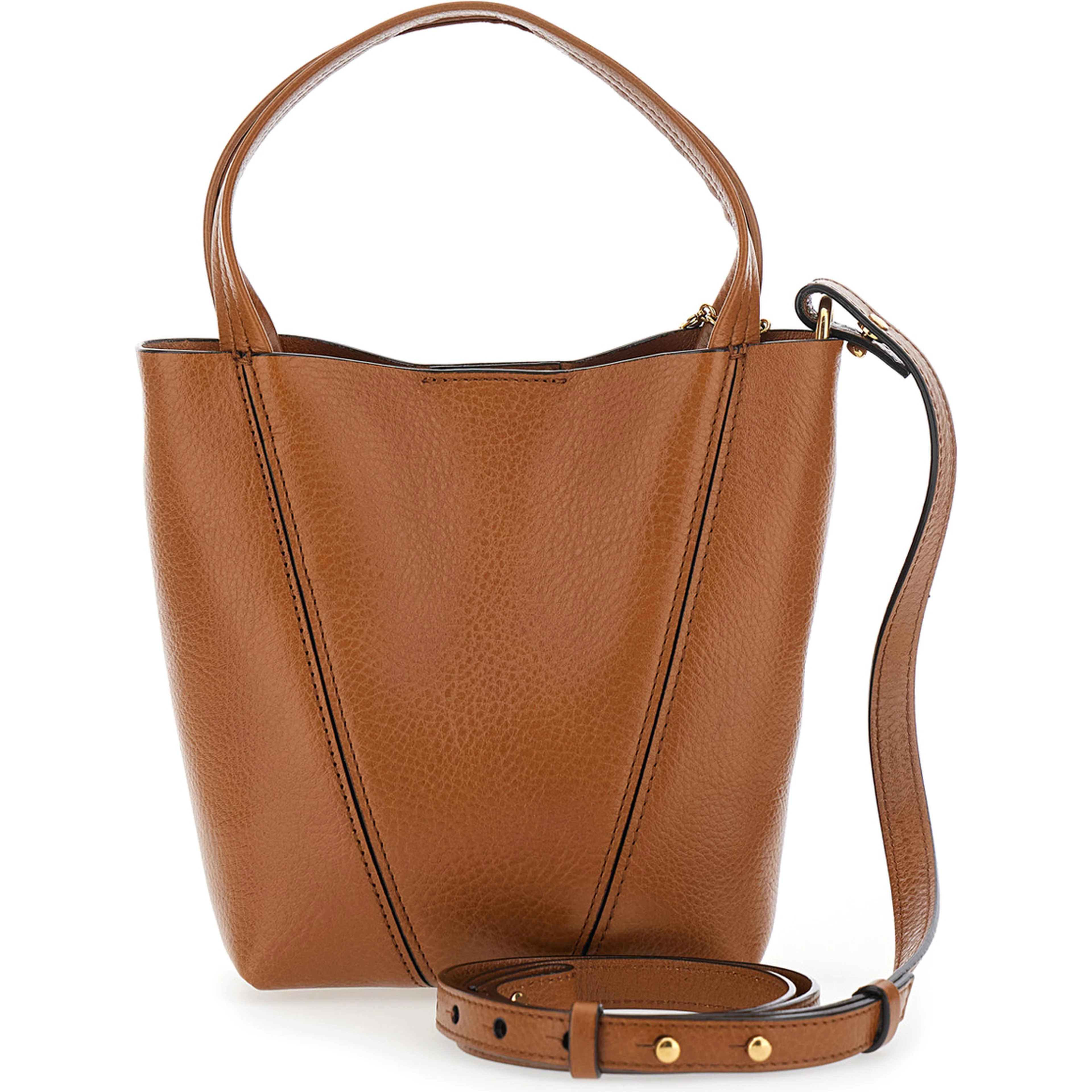 Chloe Spin Brown Shoulder Bag with Adjustable and Removable Strap in Leather for Women
