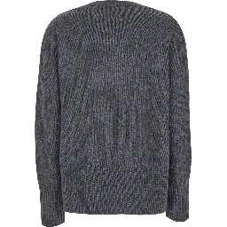 Sweater with U-neck and long sleeves in gray cashmere for women