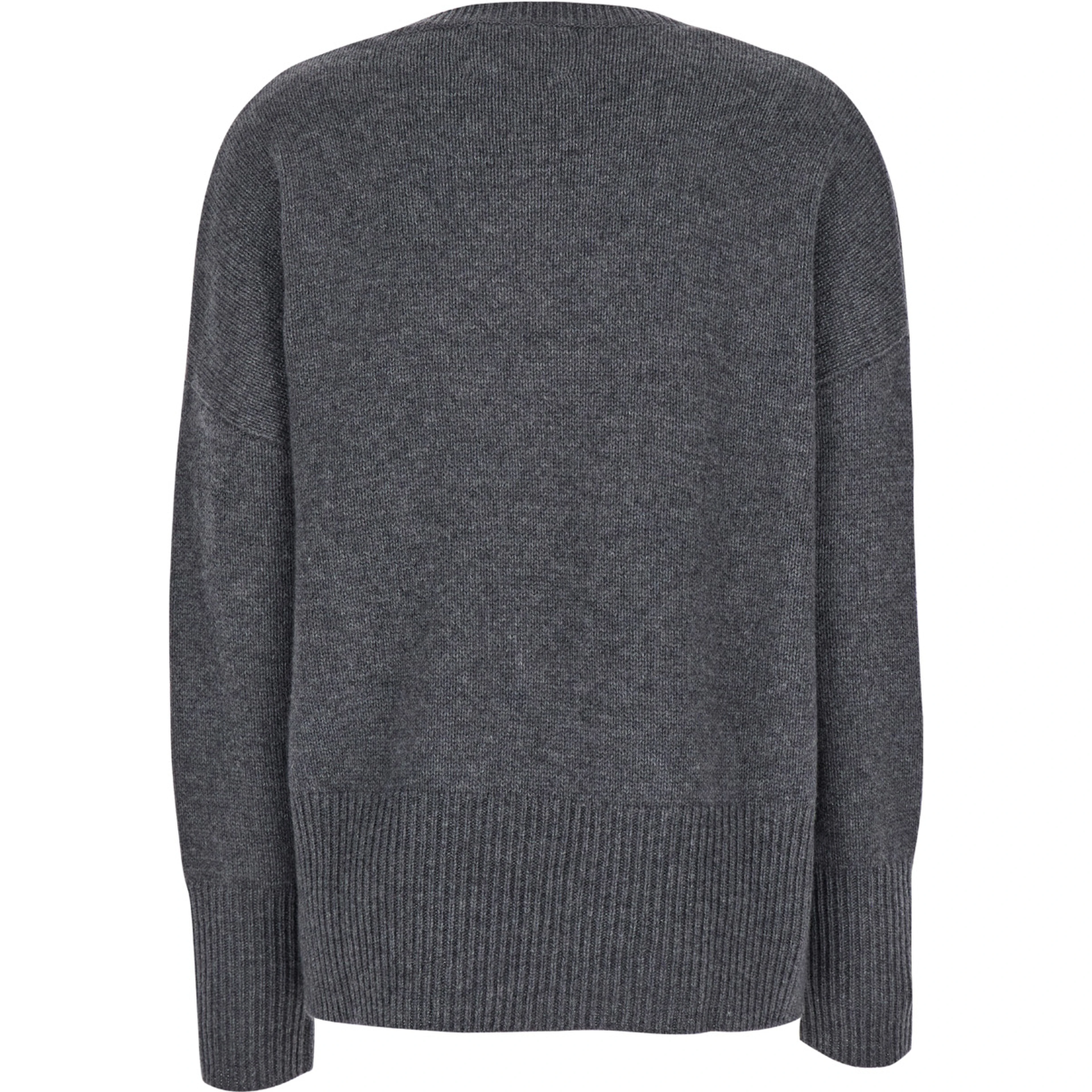 Sweater with U-neck and long sleeves in gray cashmere for women