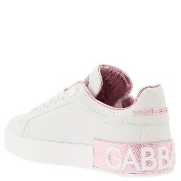 Portofino White and Pink Low Sneakers with logo in Leather for Women