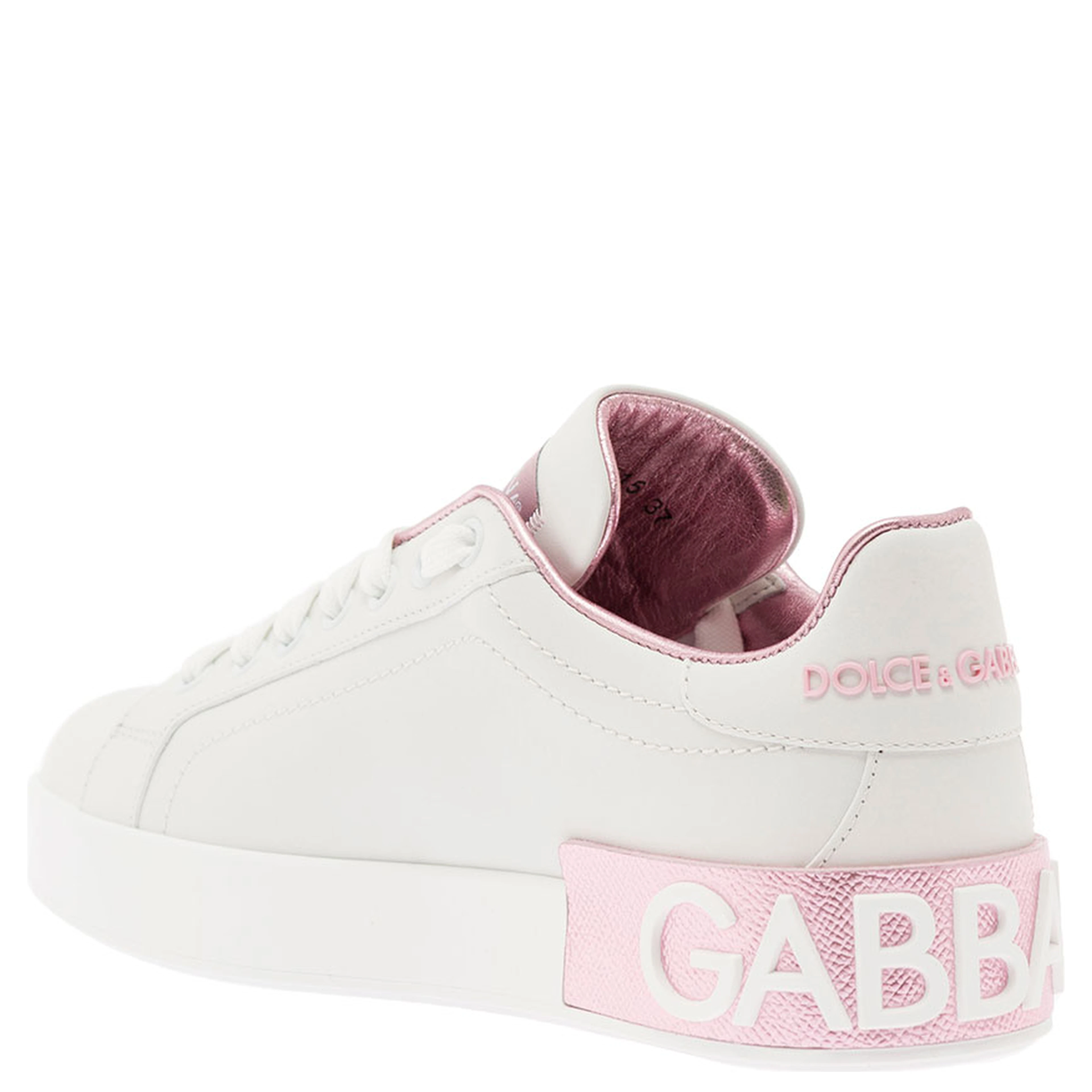 Portofino White and Pink Low Sneakers with logo in Leather for Women