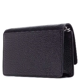 Crossbody Wallet with Magnetic Closure in Grained Black Leather for Women