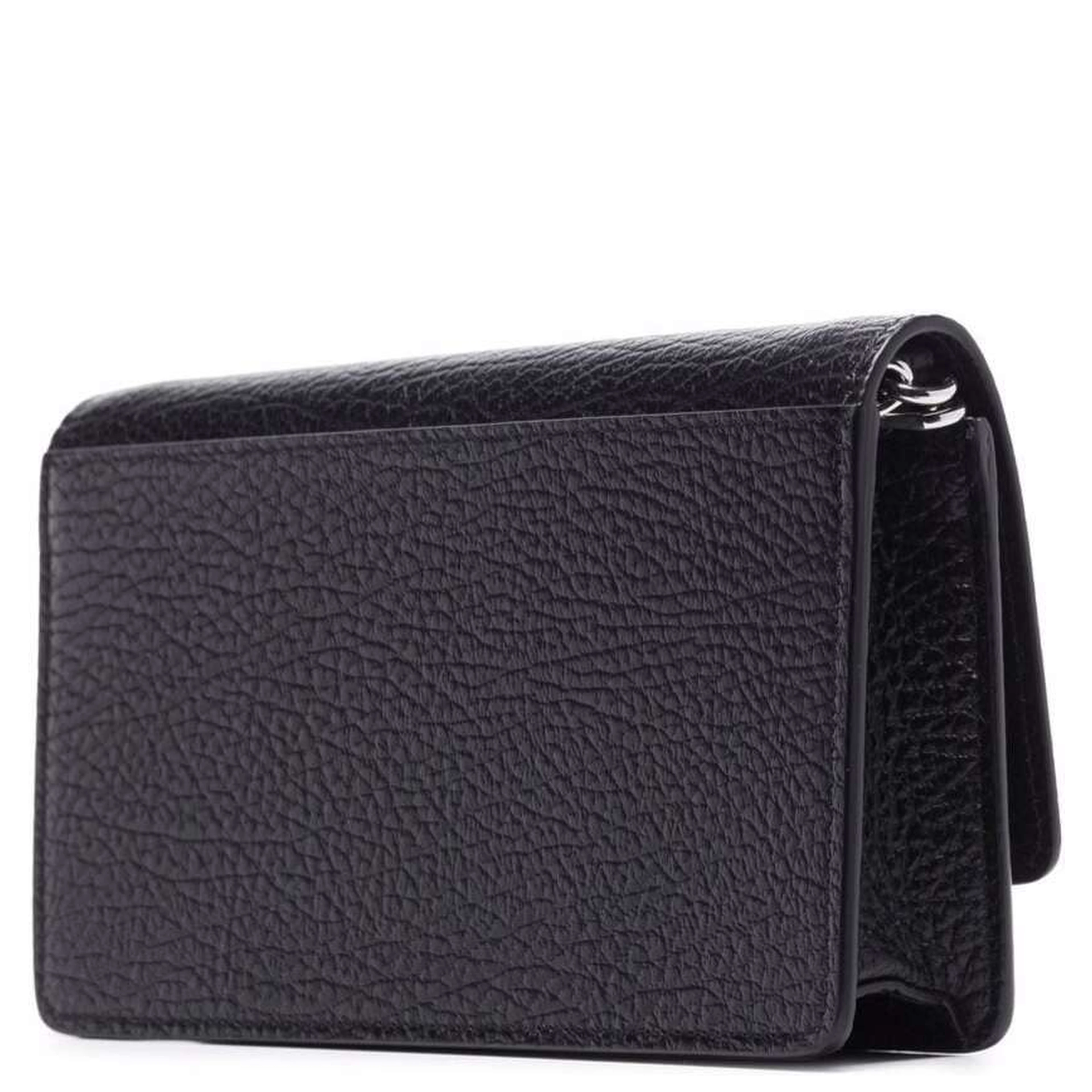 Crossbody Wallet with Magnetic Closure in Grained Black Leather for Women