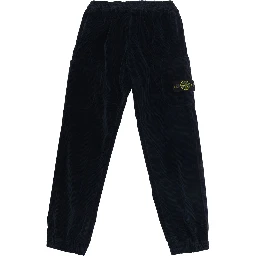 Blue Pants with elasticated waist and logo patch on the front in cotton boy