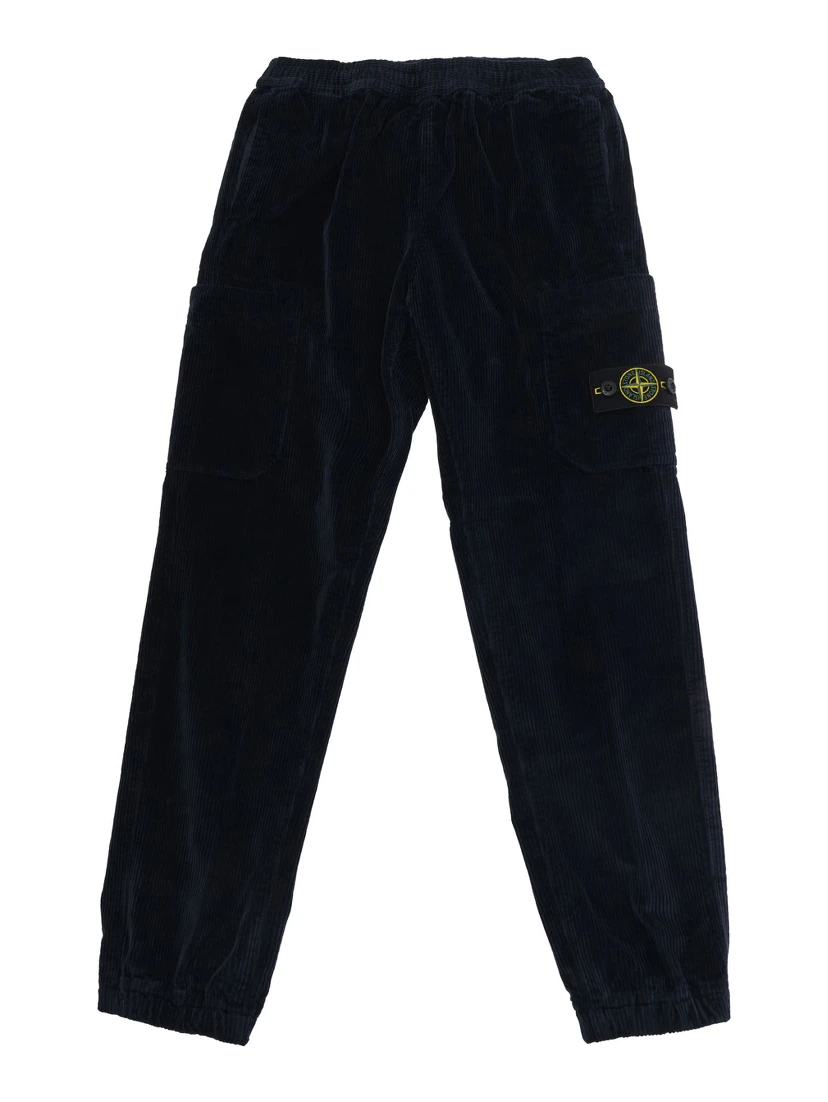 Blue Pants with elasticated waist and logo patch on the front in cotton boy