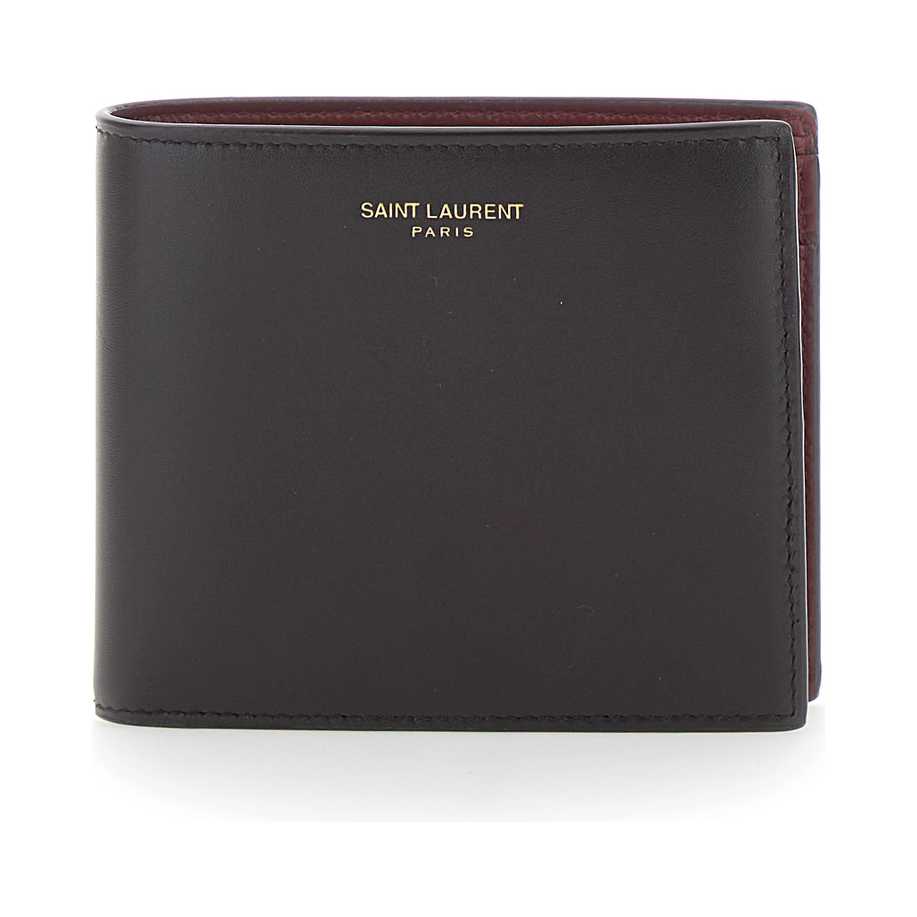 Brown Bi-Fold Wallet with Logo Lettering on the Front and Bicolor Design in leather for Men