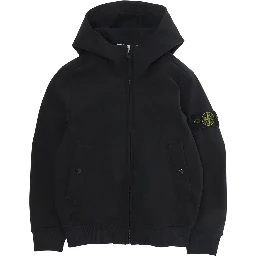 Short Parka with Hood and Pockets in Black Tech Fabric for Boy