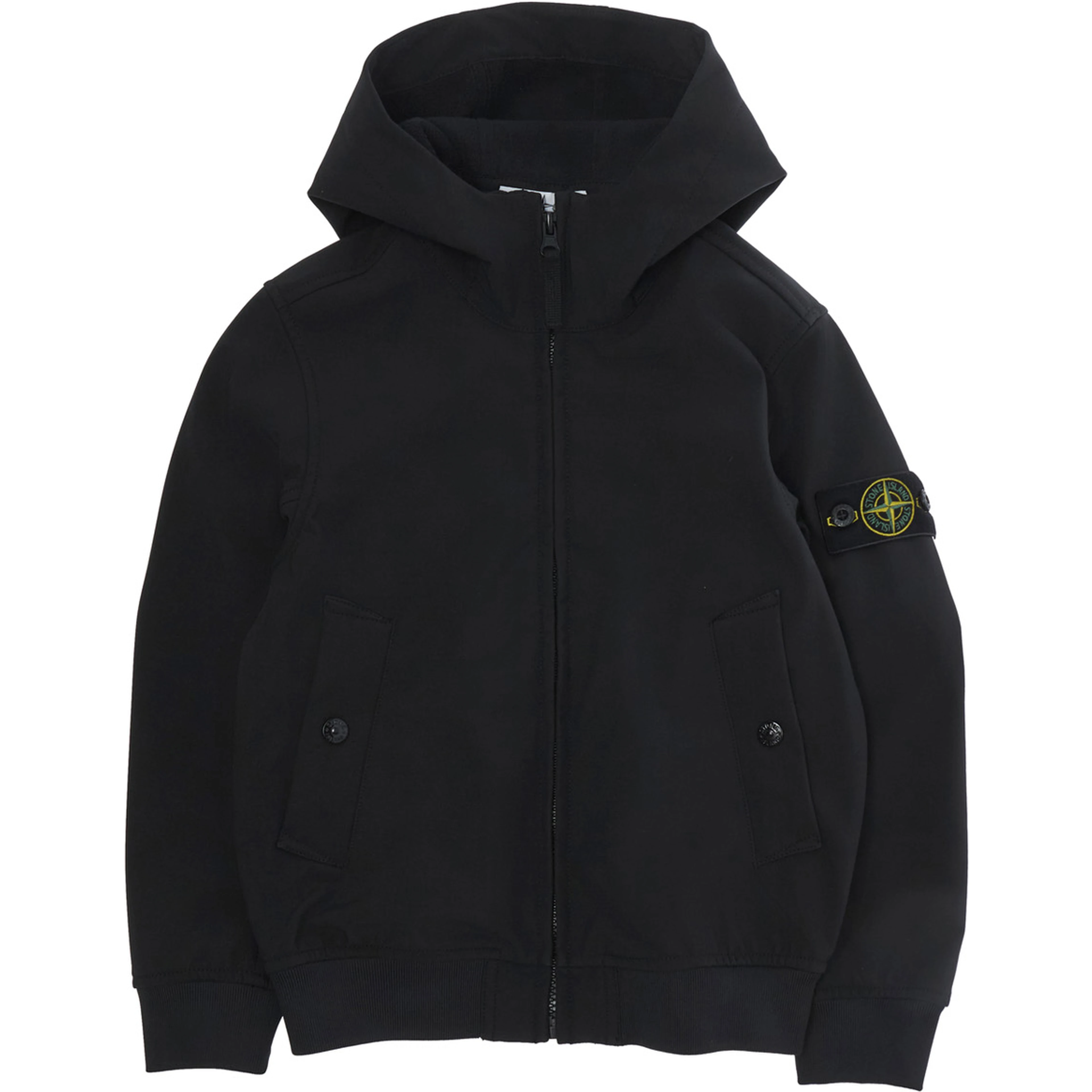 Short Parka with Hood and Pockets in Black Tech Fabric for Boy