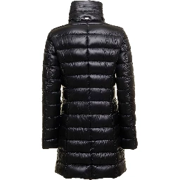 Long down jacket with high collar and long sleeves in Tech Fabric Black Woman