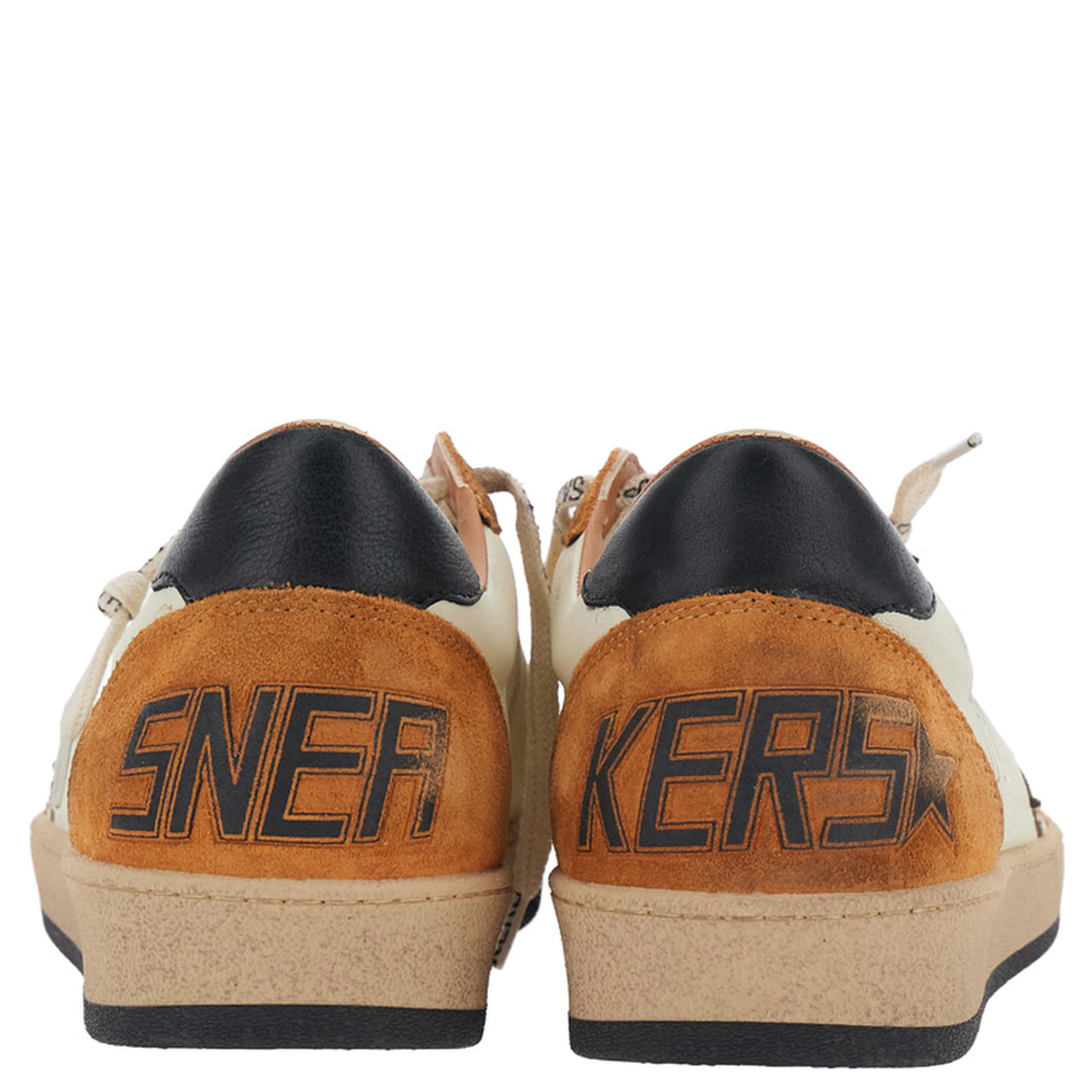 Ballstar Orange Low Top Sneakers with Star Patch on the Side and Contrasting Heel with Logo Lettering in Suede for Men