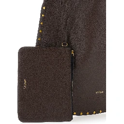 Oskan Brown Shoulder bag with top handle and studs in leather for women