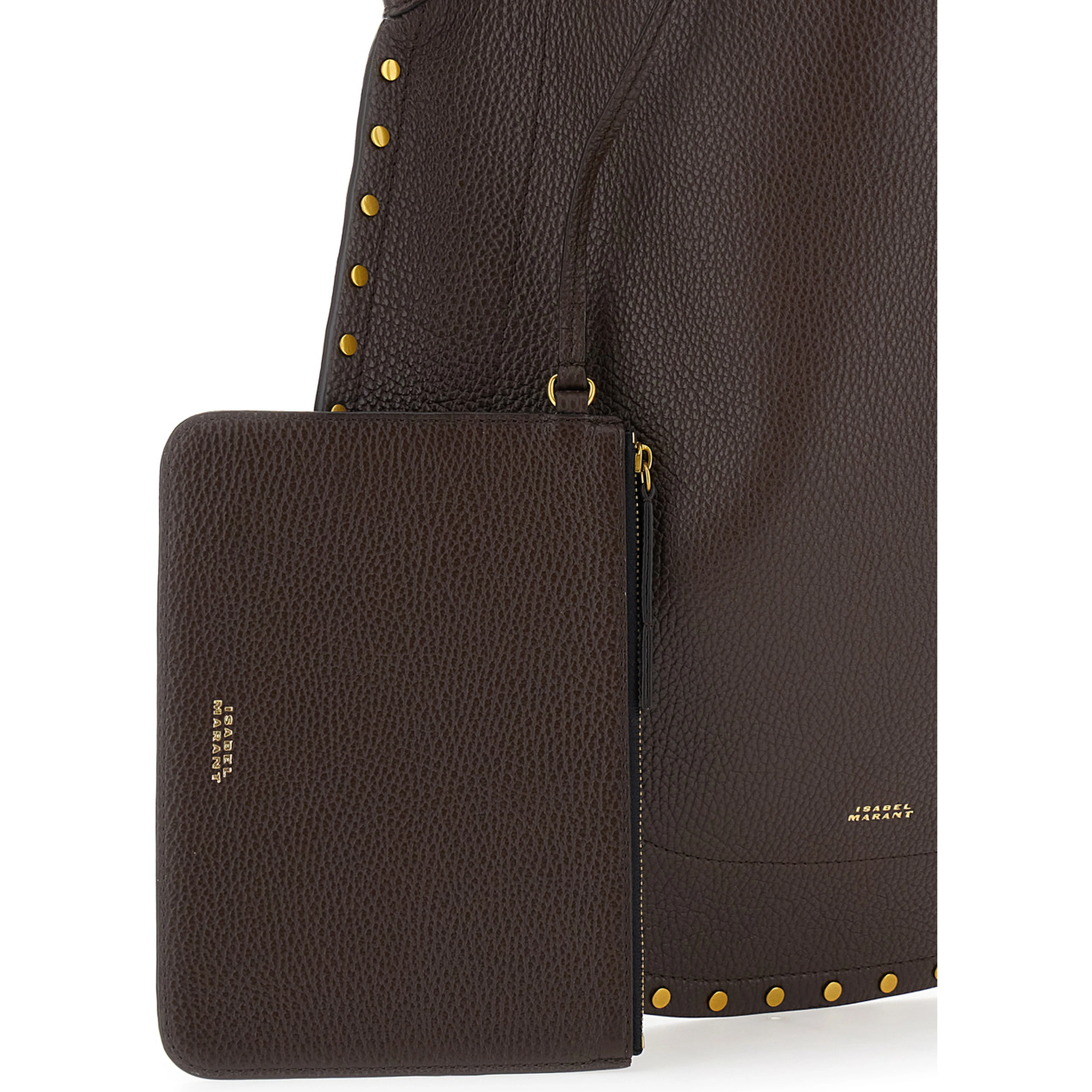 Oskan Brown Shoulder bag with top handle and studs in leather for women
