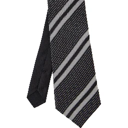 black and white Tie with all-over stripe motif in silk for Men