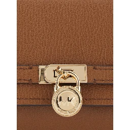 Hamilton Brown Pouch with Removable Chain Strap and Closure with Logo Plate on the Front in Grained Leather for Women
