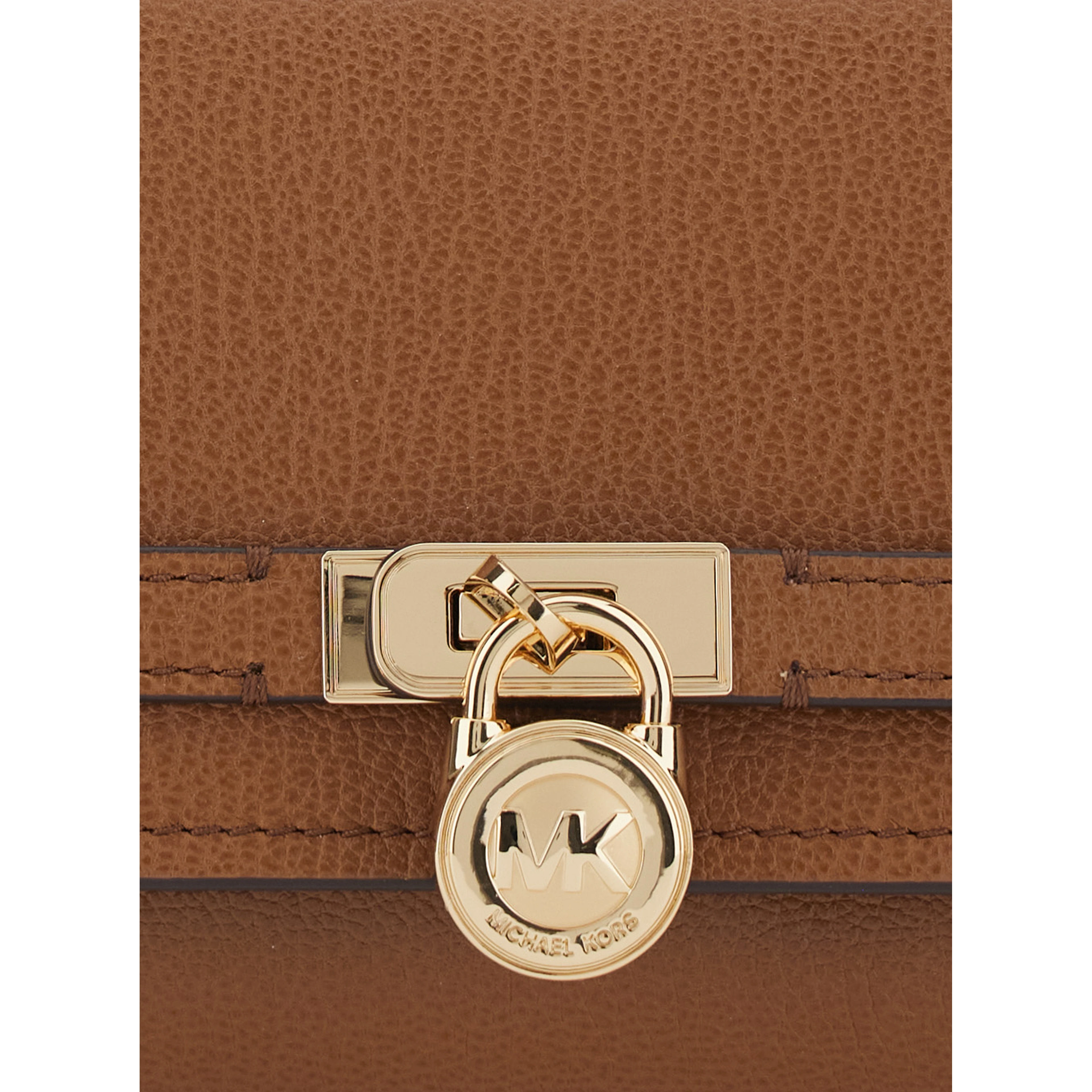 Hamilton Brown Pouch with Removable Chain Strap and Closure with Logo Plate on the Front in Grained Leather for Women