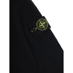 Black Crew neck sweater with logo patch on the sleeve in wool Boy