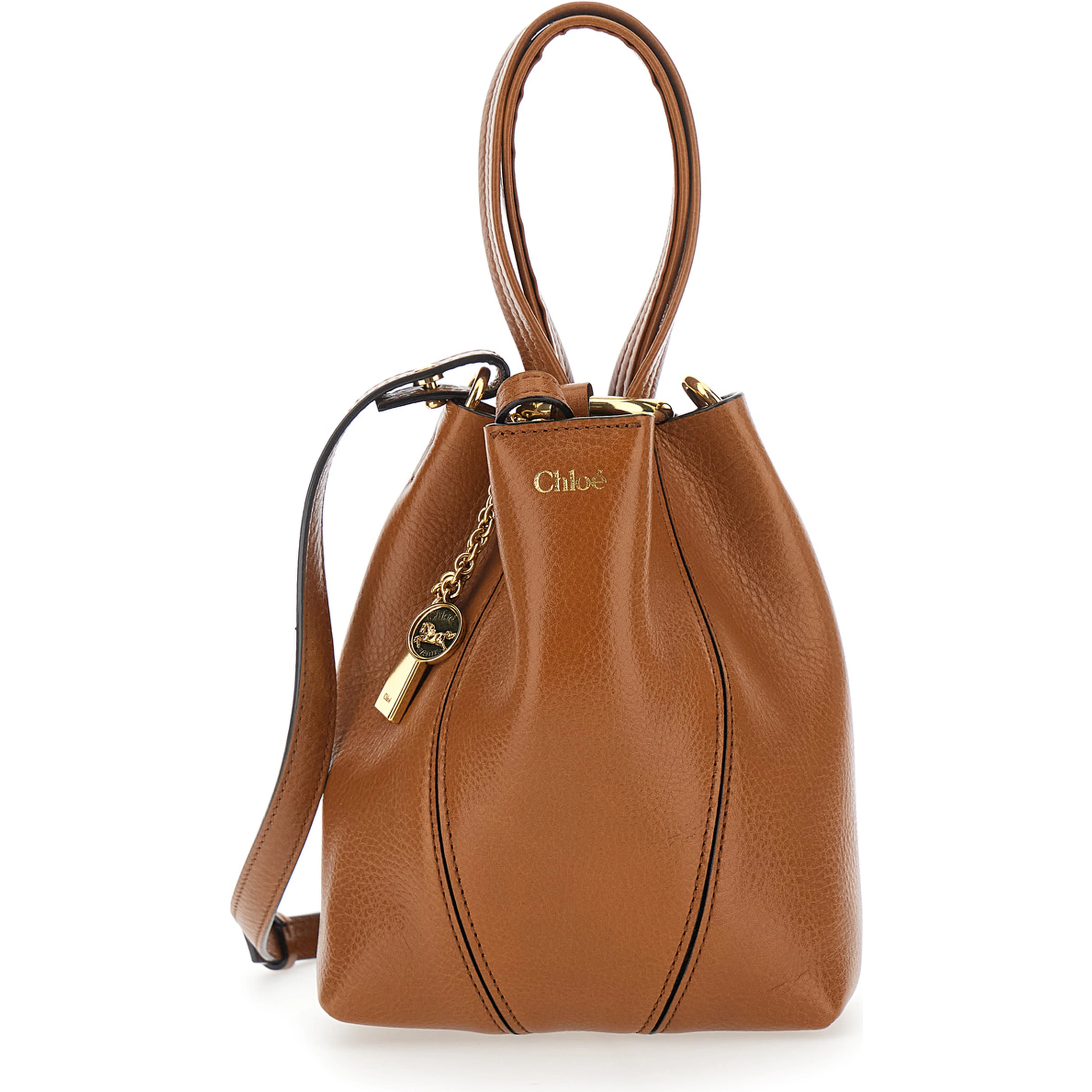 Chloe Spin Brown Shoulder Bag with Adjustable and Removable Strap in Leather for Women