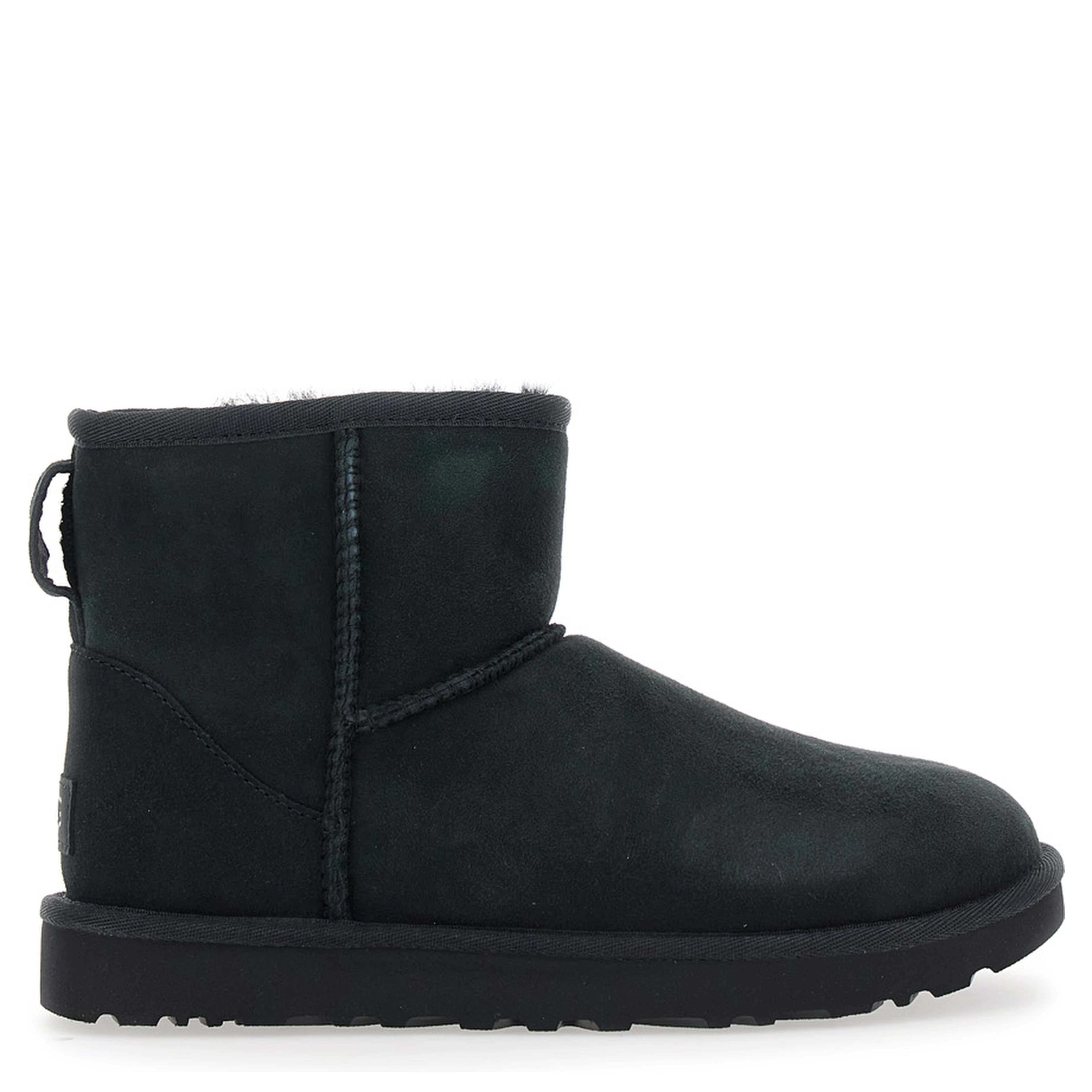 Boots Classic Mini with Logo Patch on the Back in Black Suede for Women