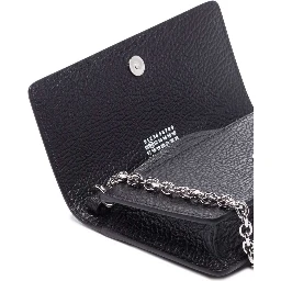 Crossbody Wallet with Magnetic Closure in Grained Black Leather for Women