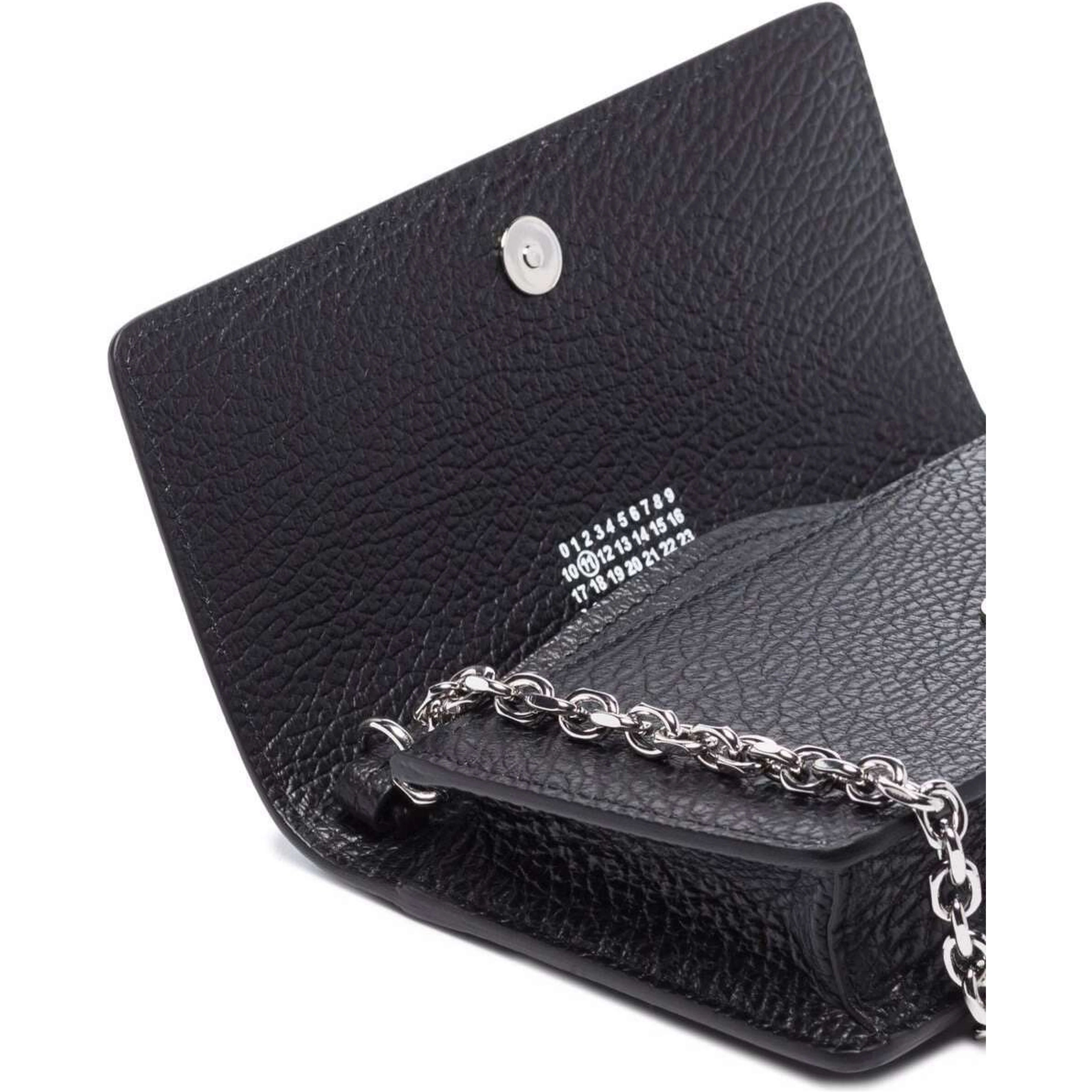 Crossbody Wallet with Magnetic Closure in Grained Black Leather for Women
