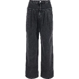 Iniza Black Jeans with wide leg and logo patch on the back in denim for women
