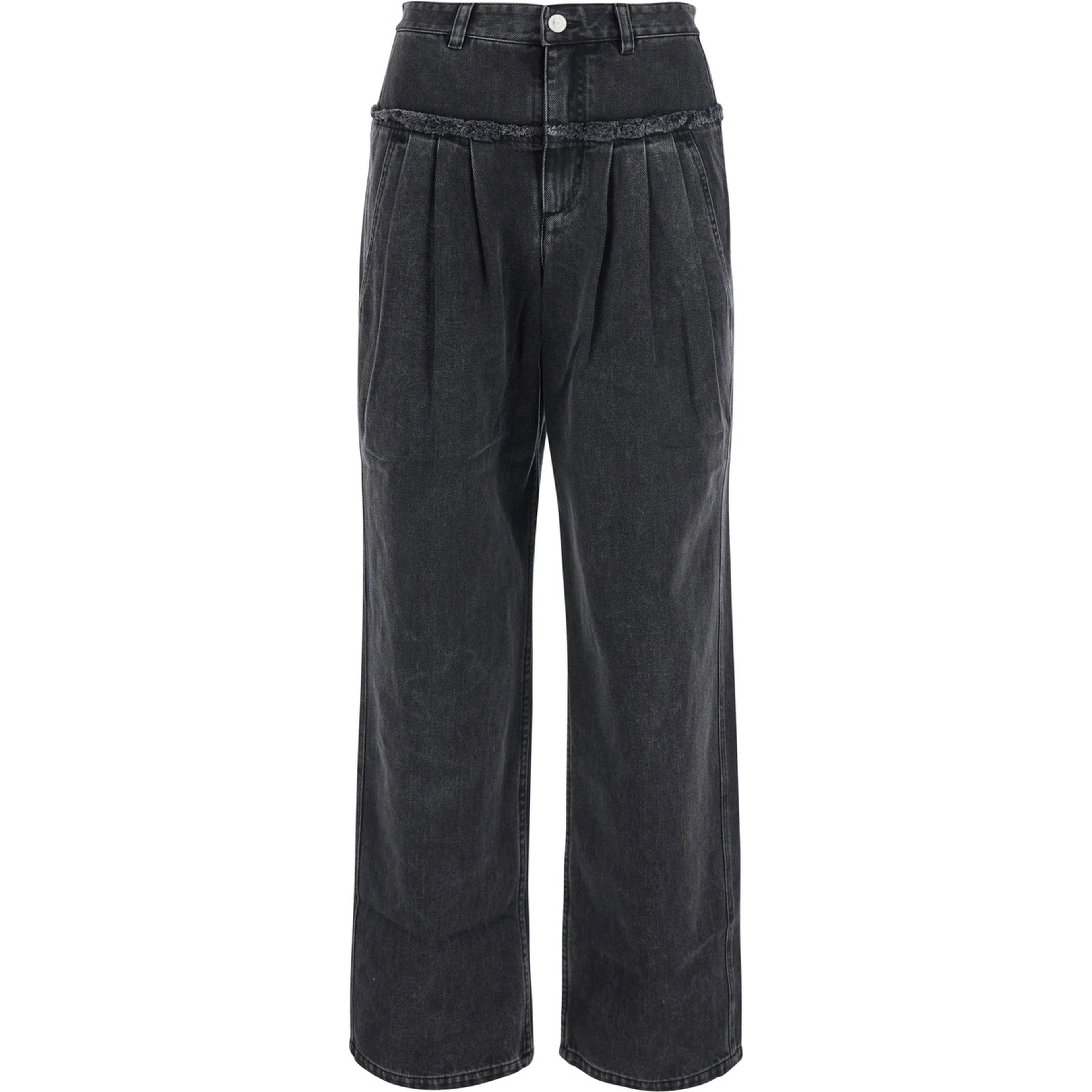 Iniza Black Jeans with wide leg and logo patch on the back in denim for women