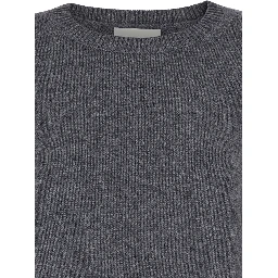 Sweater with U-neck and long sleeves in gray cashmere for women