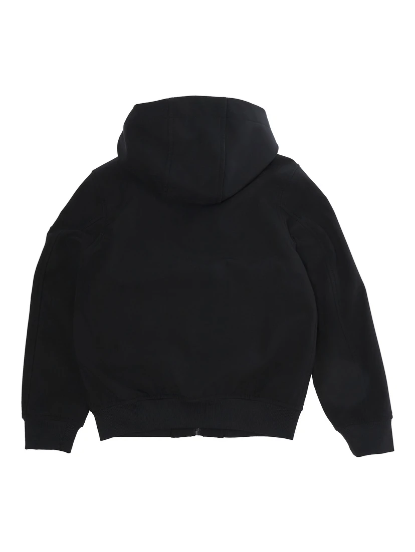 Short Parka with Hood and Pockets in Black Tech Fabric for Boy