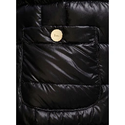 Long down jacket with high collar and long sleeves in Tech Fabric Black Woman