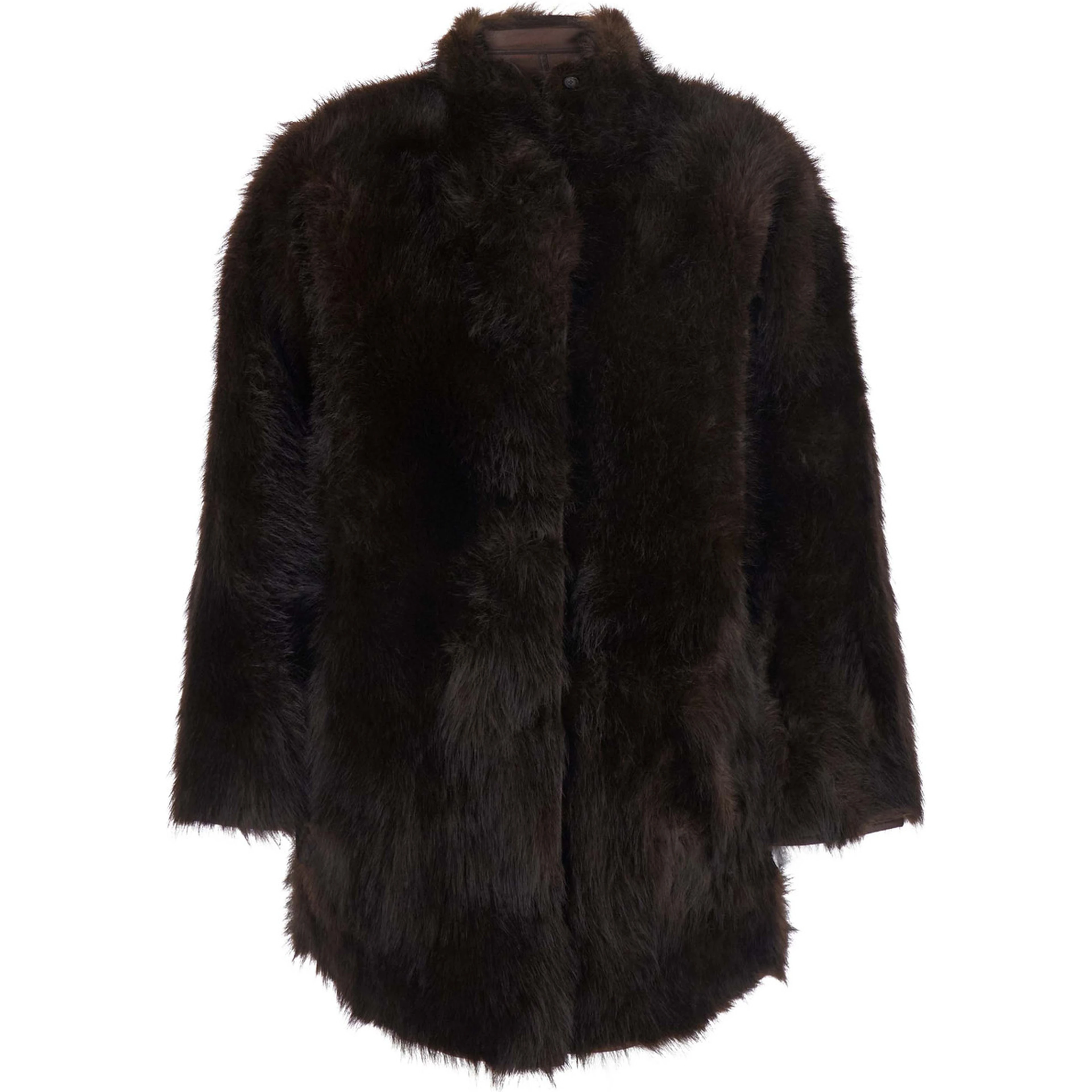 brown fur coat with high collar and reversible design in Faux fur for women