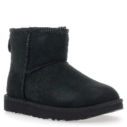Boots Classic Mini with Logo Patch on the Back in Black Suede for Women