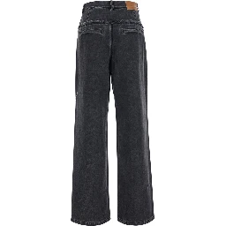 Iniza Black Jeans with wide leg and logo patch on the back in denim for women