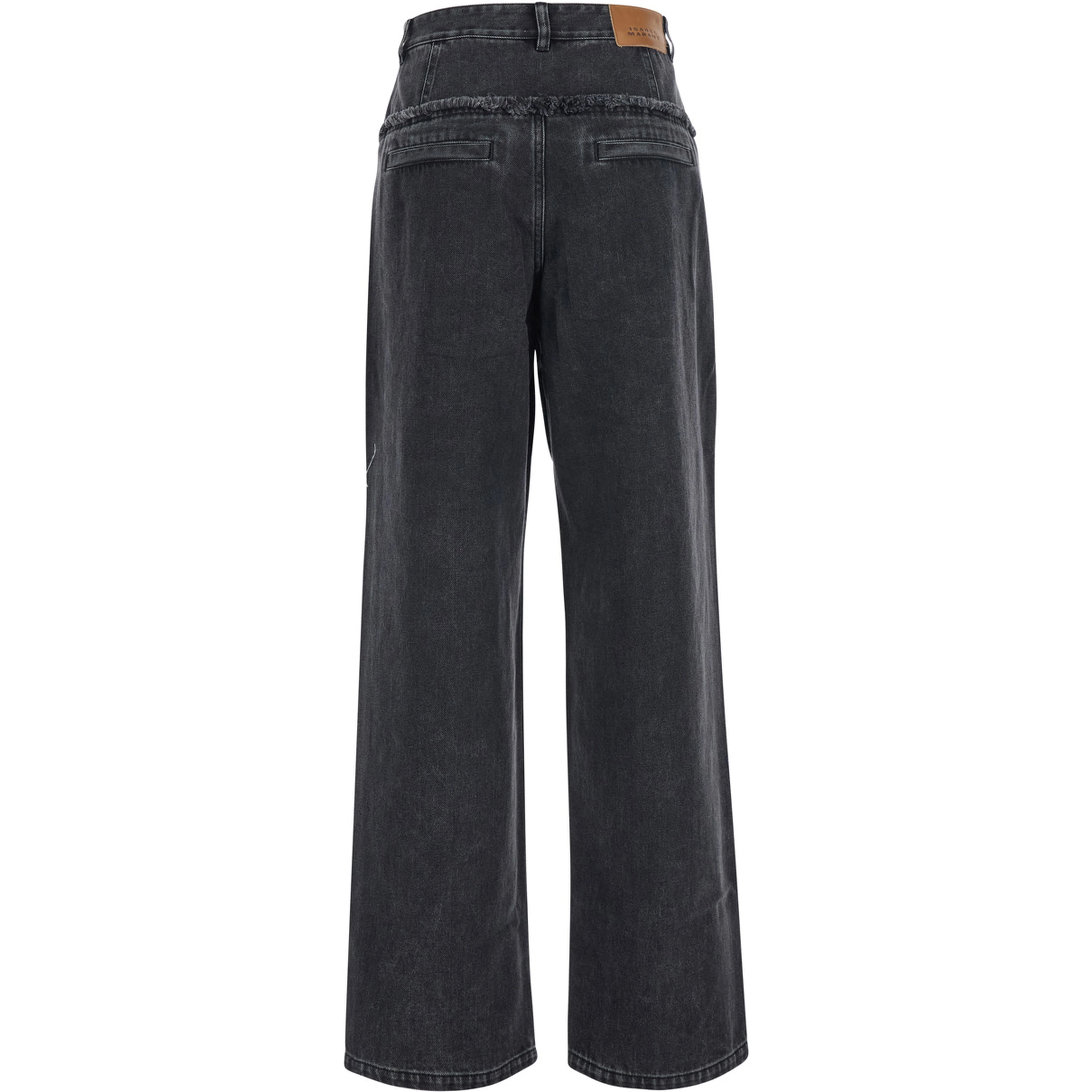 Iniza Black Jeans with wide leg and logo patch on the back in denim for women