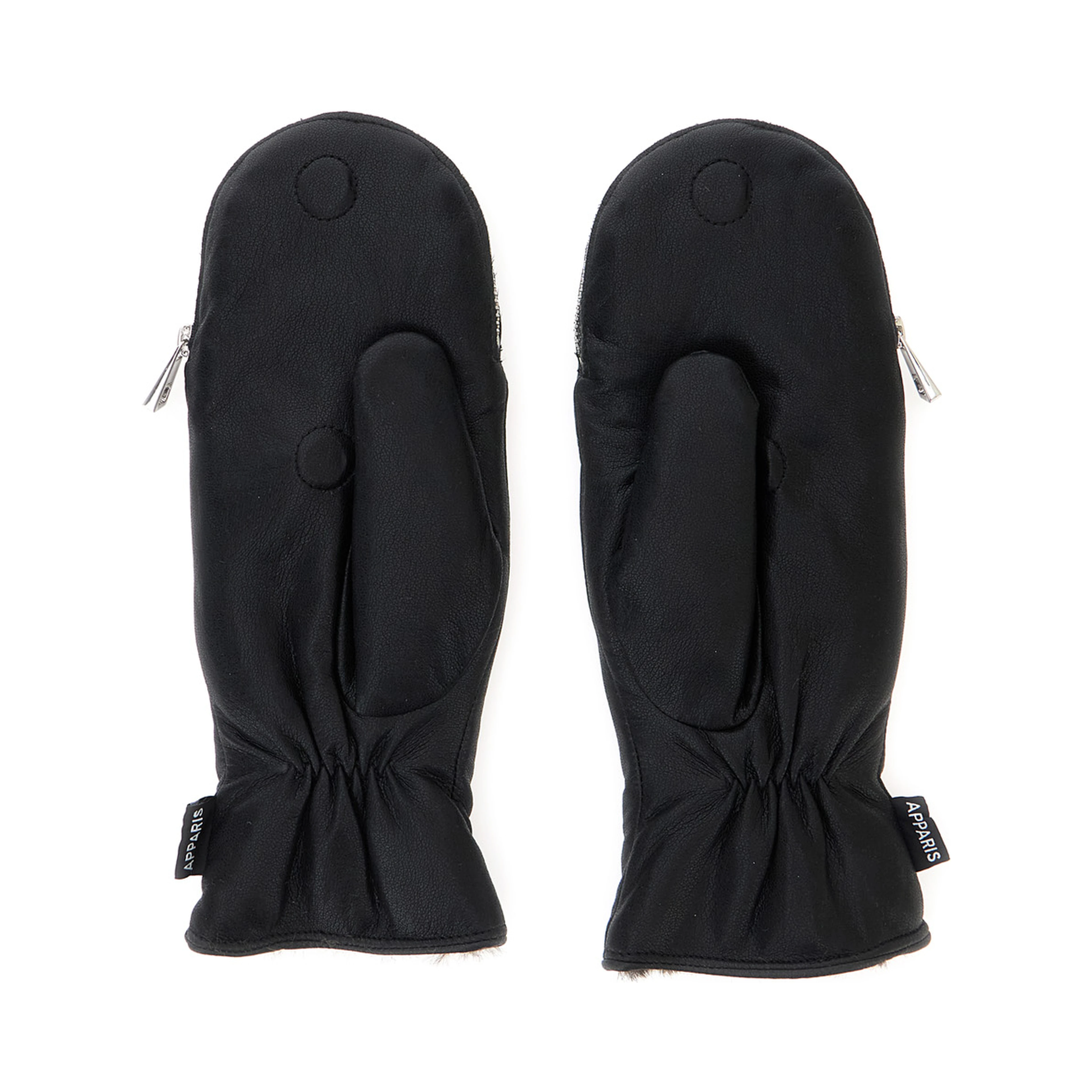 Black Gloves with Zip Closure and Eco-Fur Lining in Tech Fabric for Women