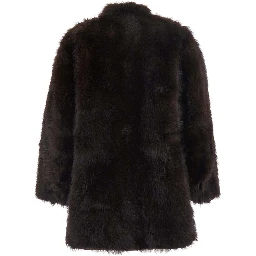 brown fur coat with high collar and reversible design in Faux fur for women