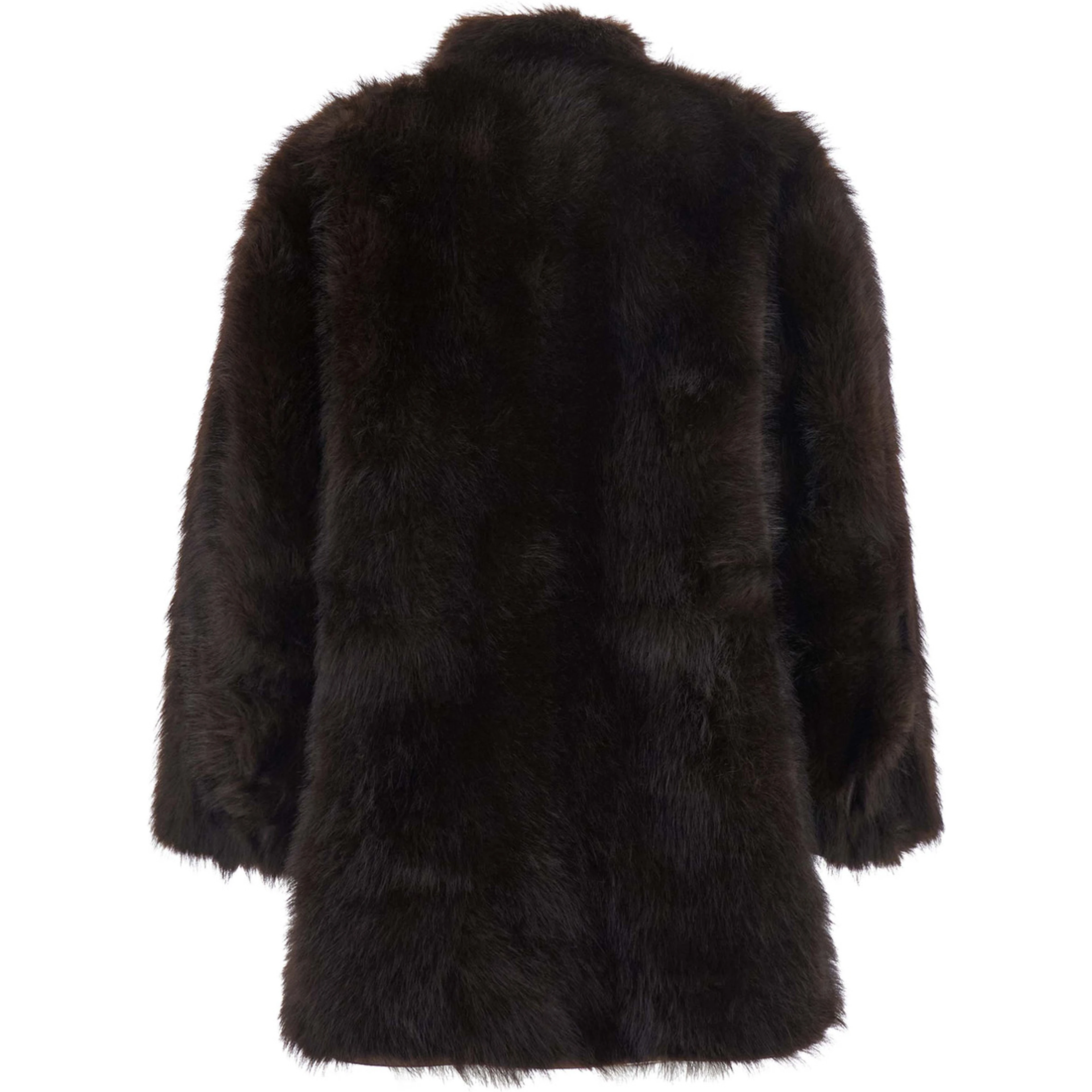 brown fur coat with high collar and reversible design in Faux fur for women