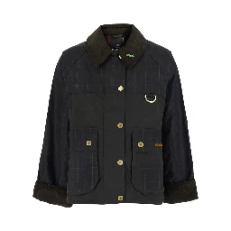 Cottingham Green Jacket with collar and logo lettering on the front in cotton for women